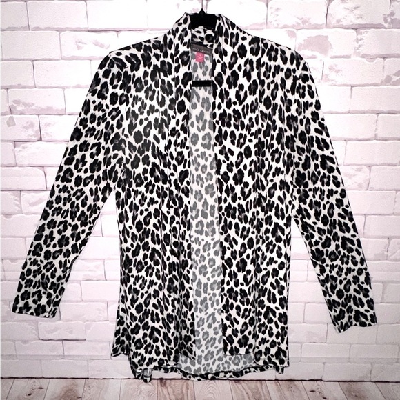 Vince Camuto Open Front Cardigan Size Small Lightweight Business Leopard Print - Picture 3 of 5